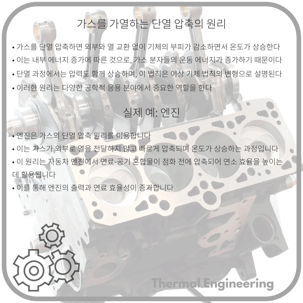 가스를 가열하는 단열 압축의 원리