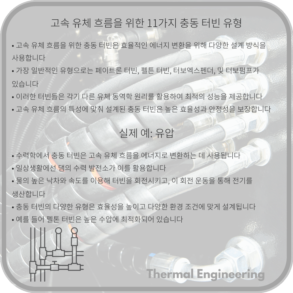 고속 유체 흐름을 위한 11가지 충동 터빈 유형