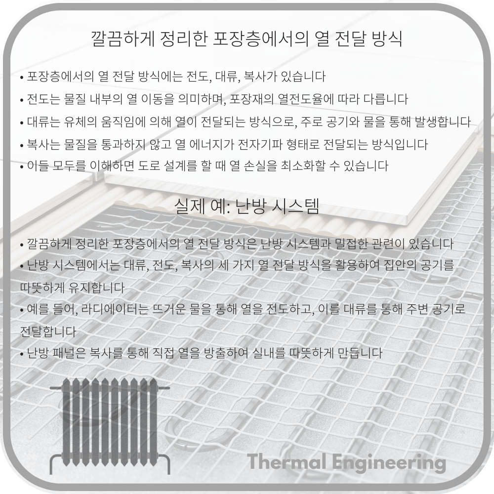 깔끔하게 정리한 포장층에서의 열 전달 방식