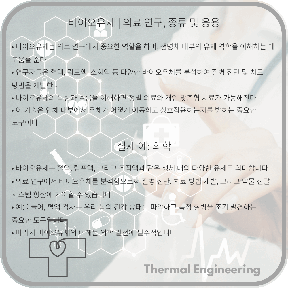 바이오유체 | 의료 연구, 종류 및 응용