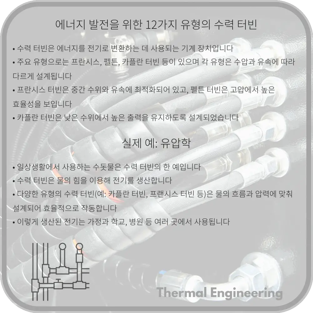 에너지 발전을 위한 12가지 유형의 수력 터빈