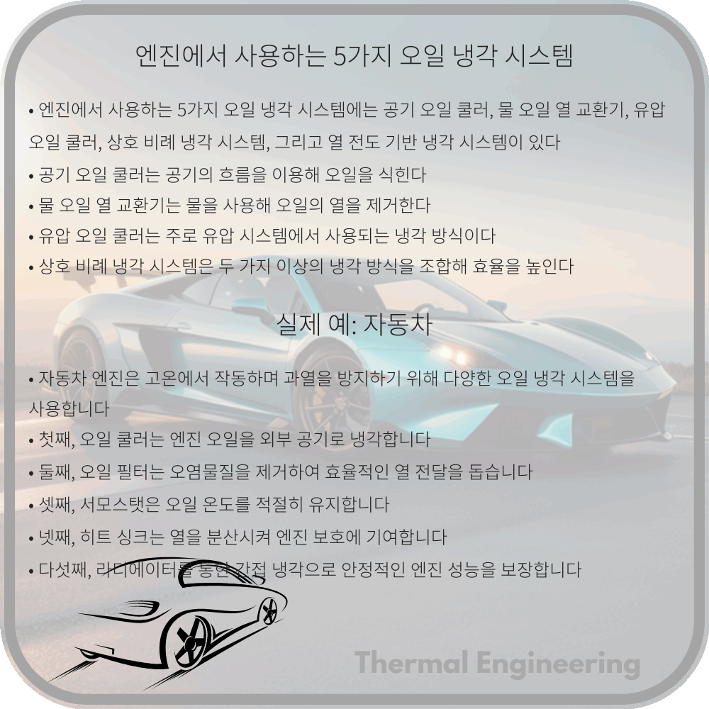 엔진에서 사용하는 5가지 오일 냉각 시스템