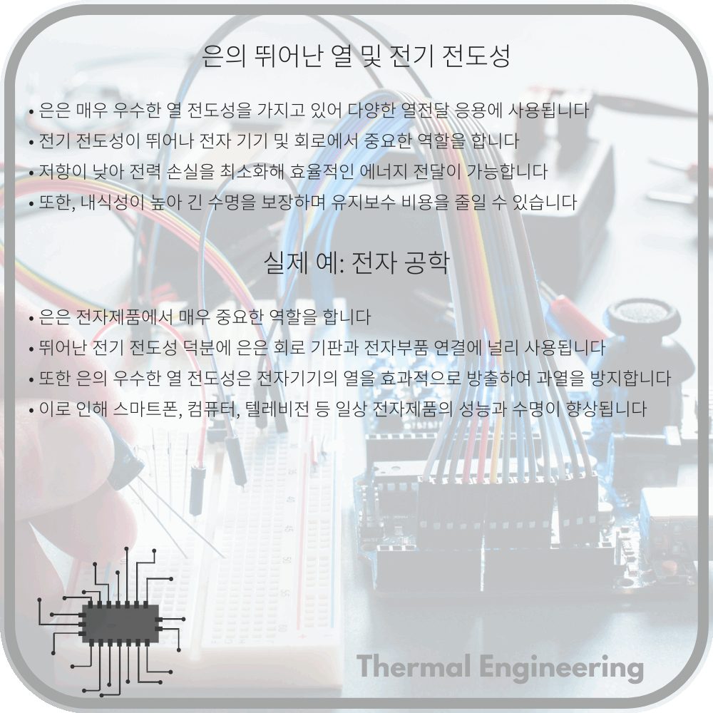 은의 뛰어난 열 및 전기 전도성