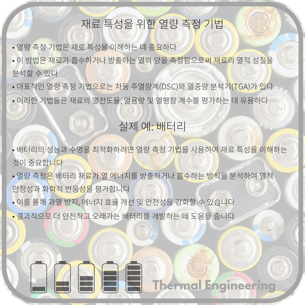 재료 특성을 위한 열량 측정 기법