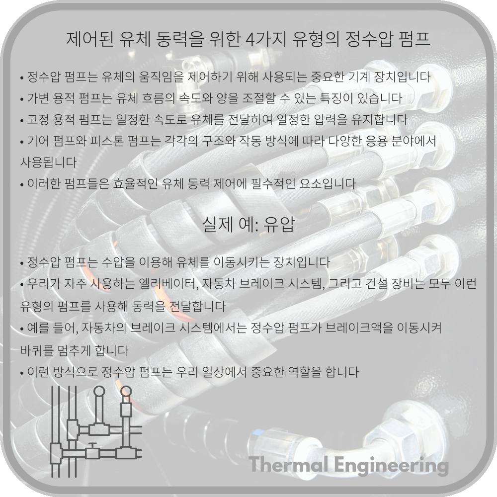 제어된 유체 동력을 위한 4가지 유형의 정수압 펌프