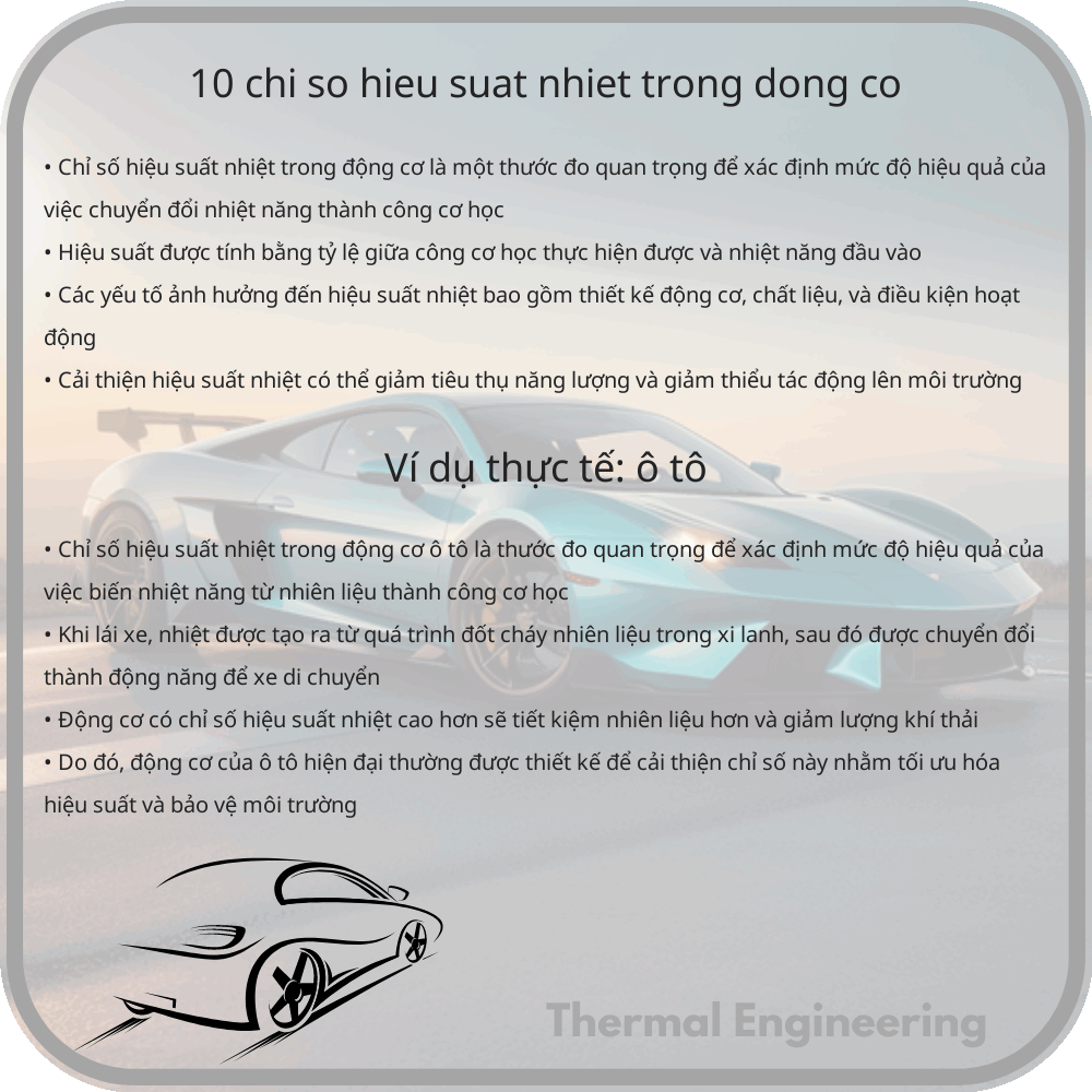 10 Chỉ Số Hiệu Suất Nhiệt Trong Động Cơ