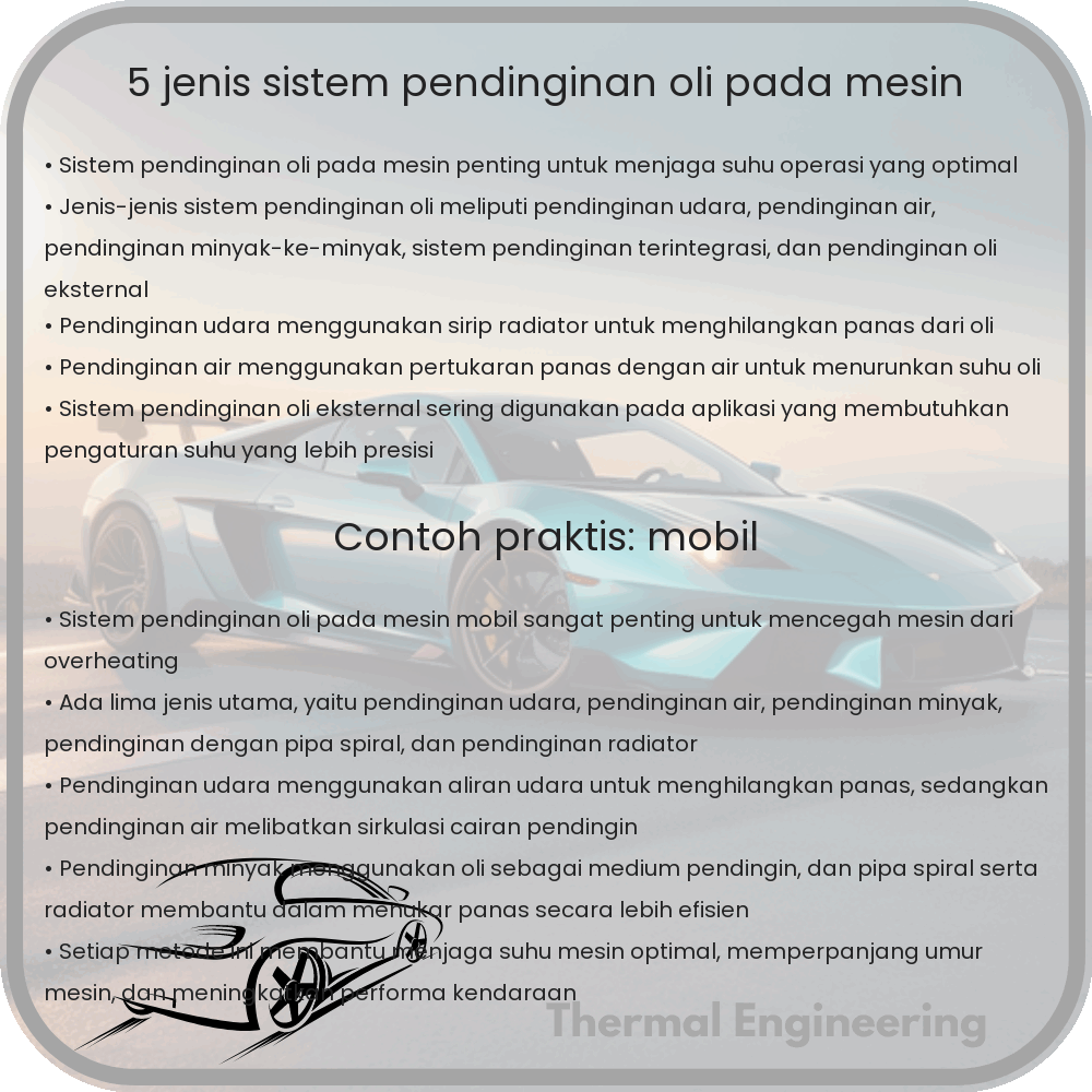 5 Jenis Sistem Pendinginan Oli pada Mesin