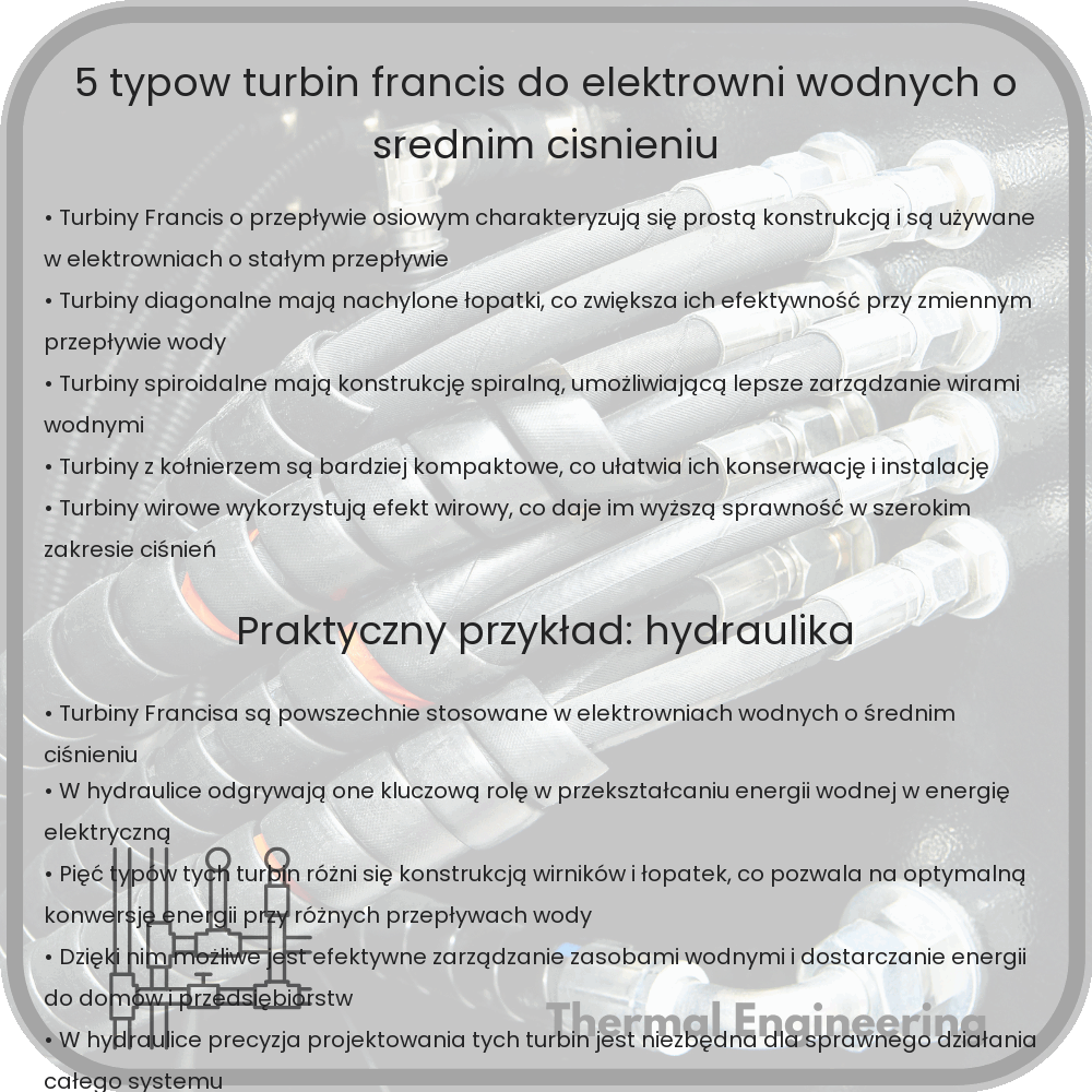 5 Typów Turbin Francis do Elektrowni Wodnych o Średnim Ciśnieniu