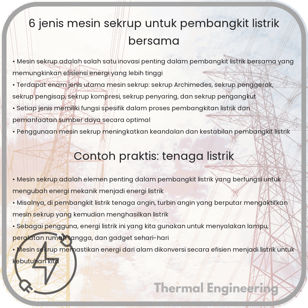 6 Jenis Mesin Sekrup untuk Pembangkit Listrik Bersama
