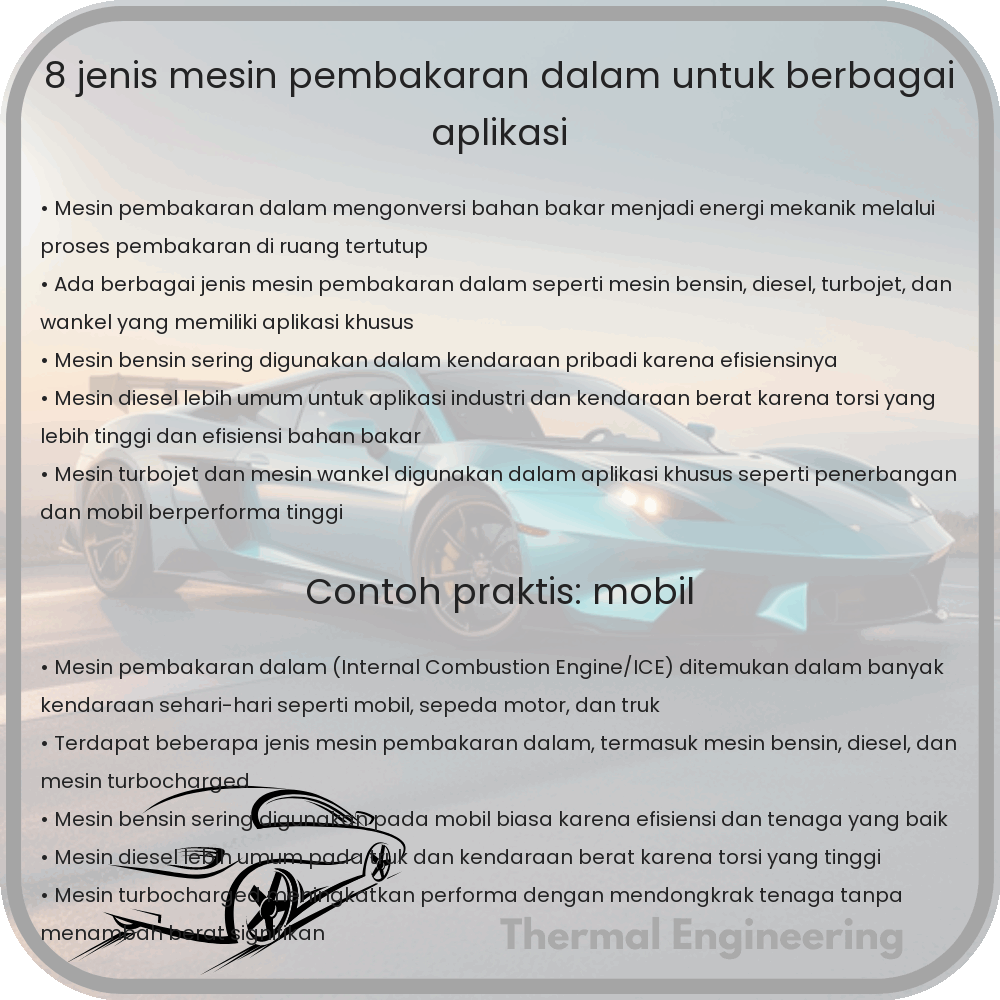 8 Jenis Mesin Pembakaran Dalam untuk Berbagai Aplikasi