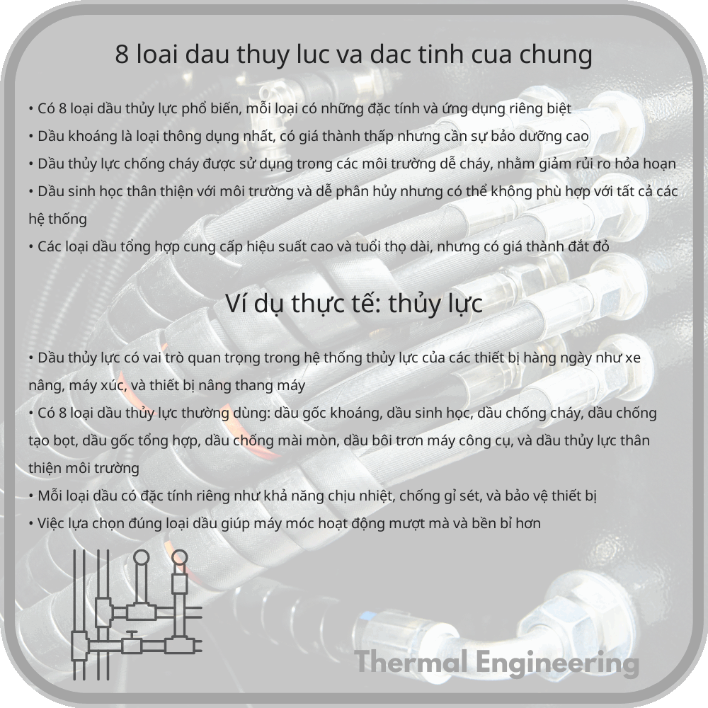 8 Loại Dầu Thủy Lực và Đặc Tính Của Chúng