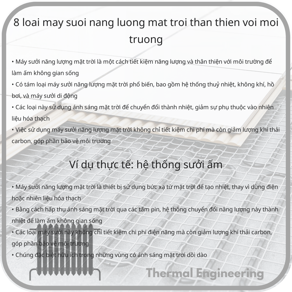 8 Loại Máy Sưởi Năng Lượng Mặt Trời Thân Thiện Với Môi Trường
