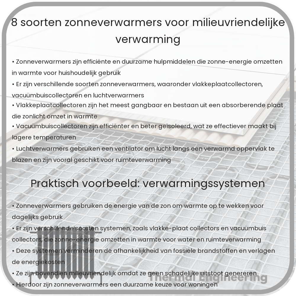 8 Soorten Zonneverwarmers voor Milieuvriendelijke Verwarming