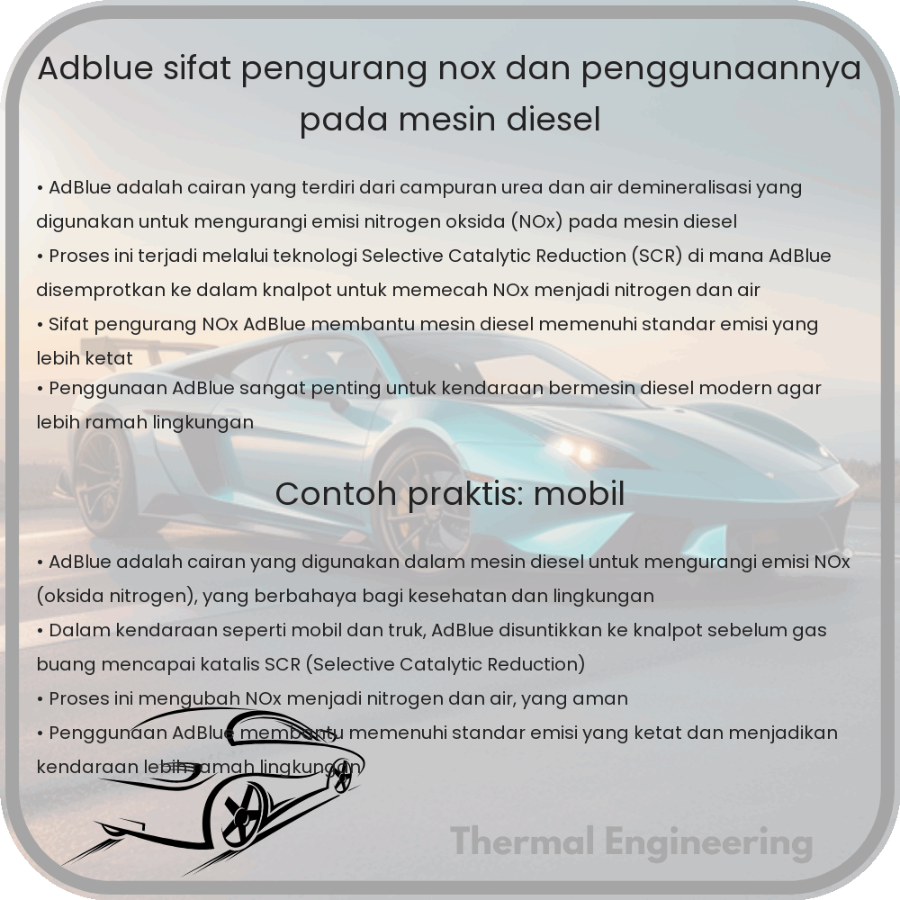 AdBlue: Sifat Pengurang NOx dan Penggunaannya pada Mesin Diesel