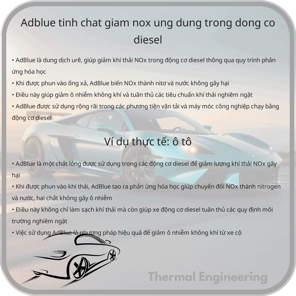 AdBlue | Tính chất giảm NOx, Ứng dụng trong động cơ diesel