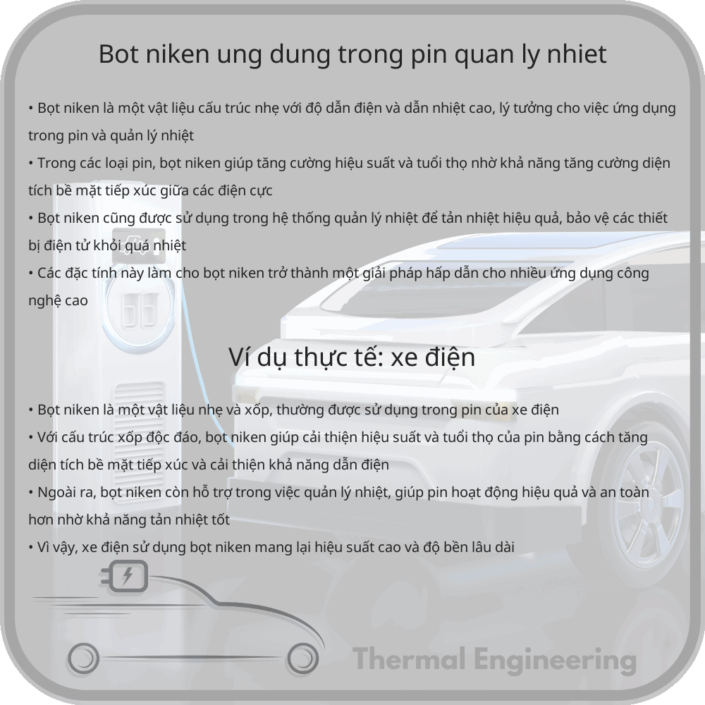 Bọt Niken | Ứng Dụng Trong Pin, Quản Lý Nhiệt