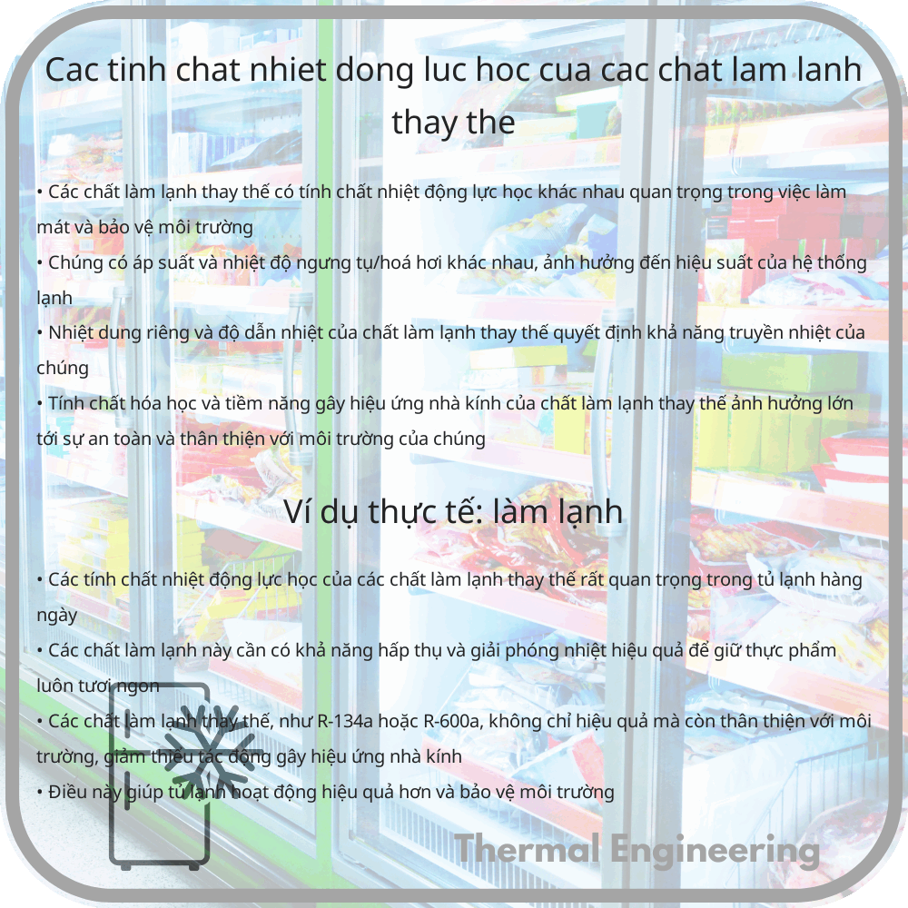 Các tính chất nhiệt động lực học của các chất làm lạnh thay thế