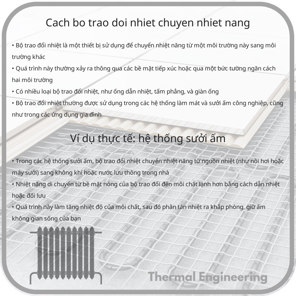 Cách bộ trao đổi nhiệt chuyển nhiệt năng