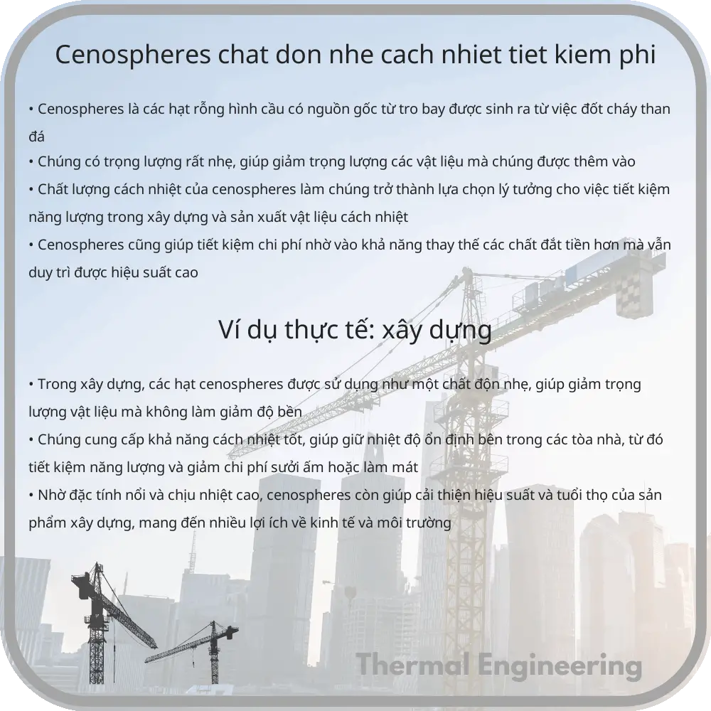 Cenospheres | Chất độn nhẹ, Cách nhiệt, Tiết kiệm phí