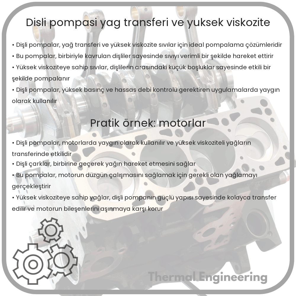 Dişli Pompası | Yağ Transferi ve Yüksek Viskozite