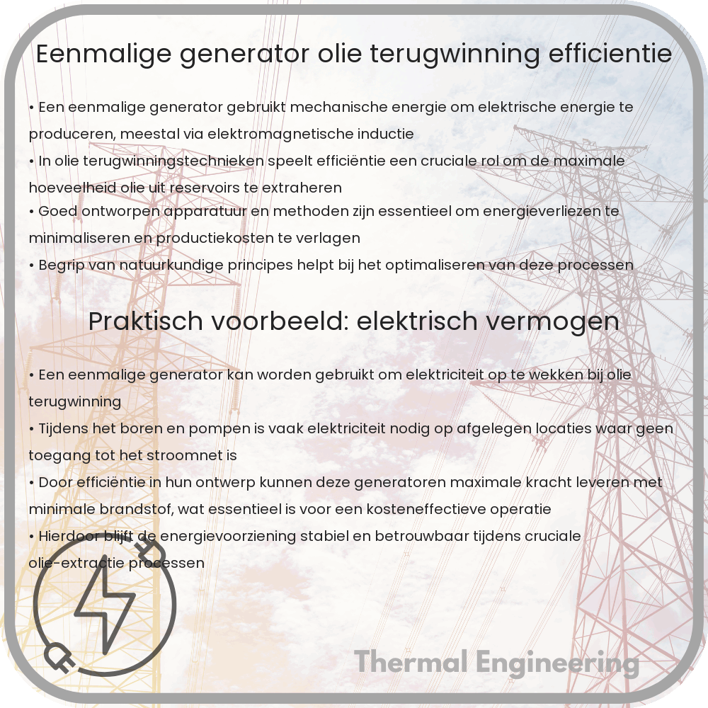 Eenmalige Generator | Olie Terugwinning, Efficiëntie