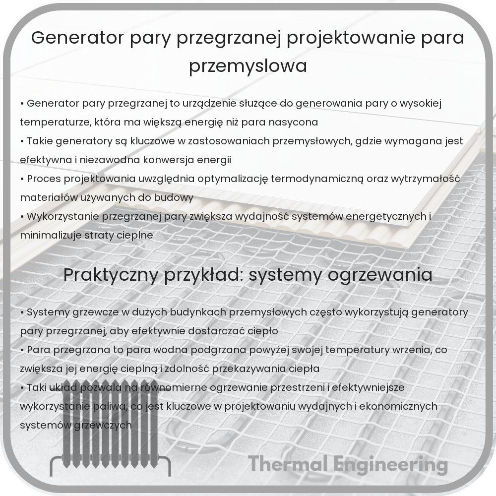 Generator pary przegrzanej | Projektowanie, para przemysłowa