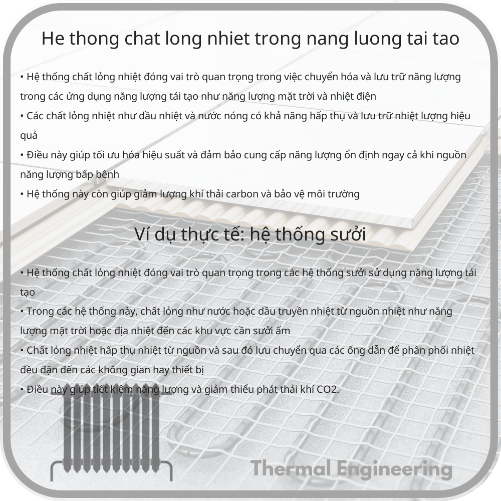 Hệ thống chất lỏng nhiệt trong năng lượng tái tạo