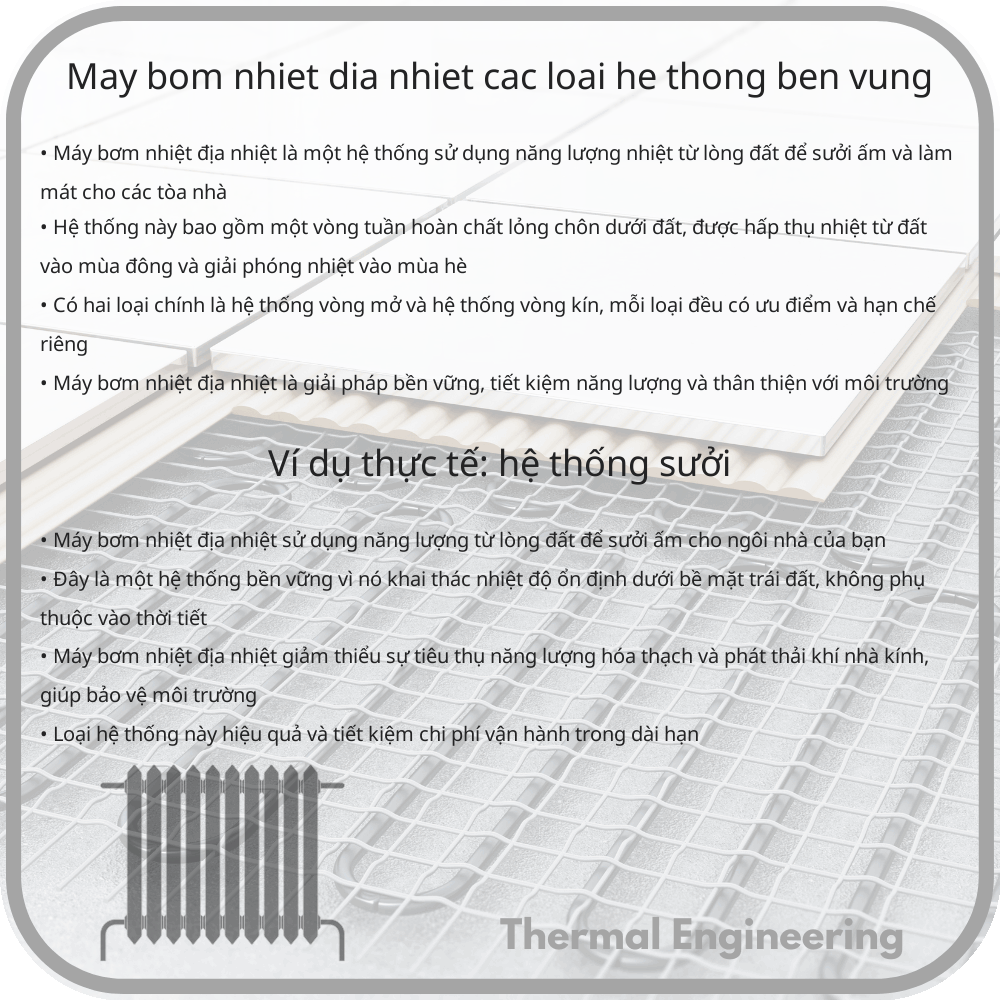 Máy bơm nhiệt địa nhiệt | Các loại hệ thống bền vững