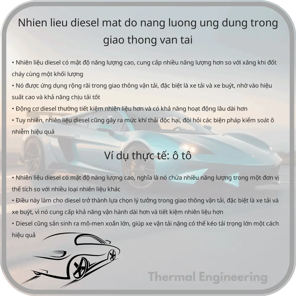 Nhiên Liệu Diesel | Mật Độ Năng Lượng, Ứng Dụng Trong Giao Thông Vận Tải