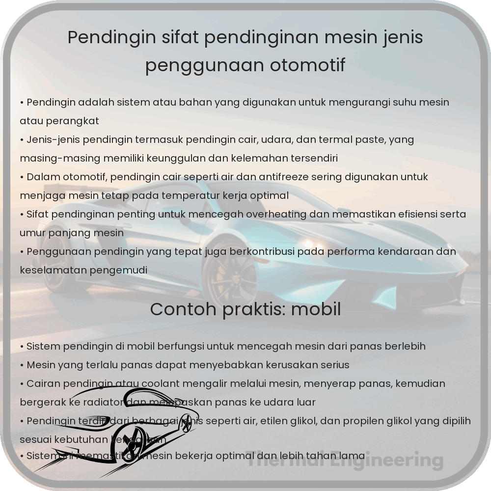 Pendingin: Sifat Pendinginan Mesin, Jenis, Penggunaan Otomotif