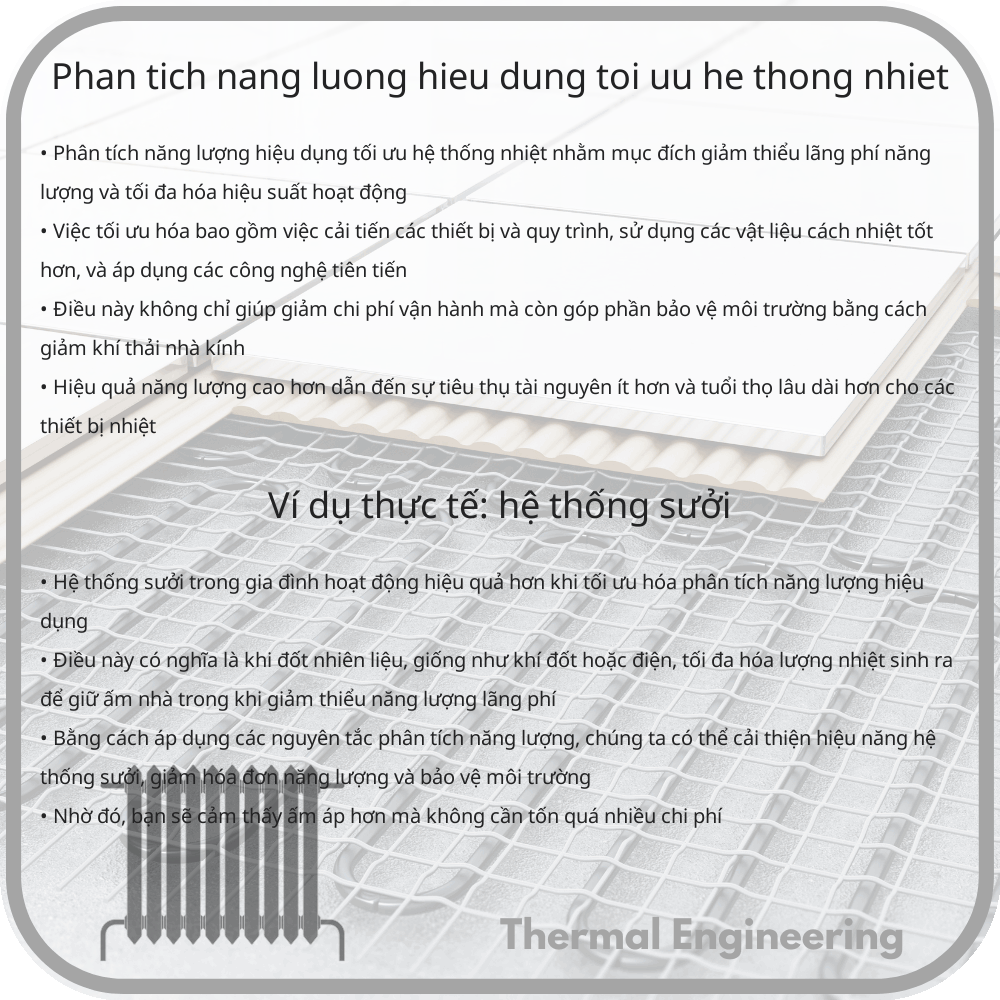 Phân tích năng lượng hiệu dụng tối ưu hệ thống nhiệt