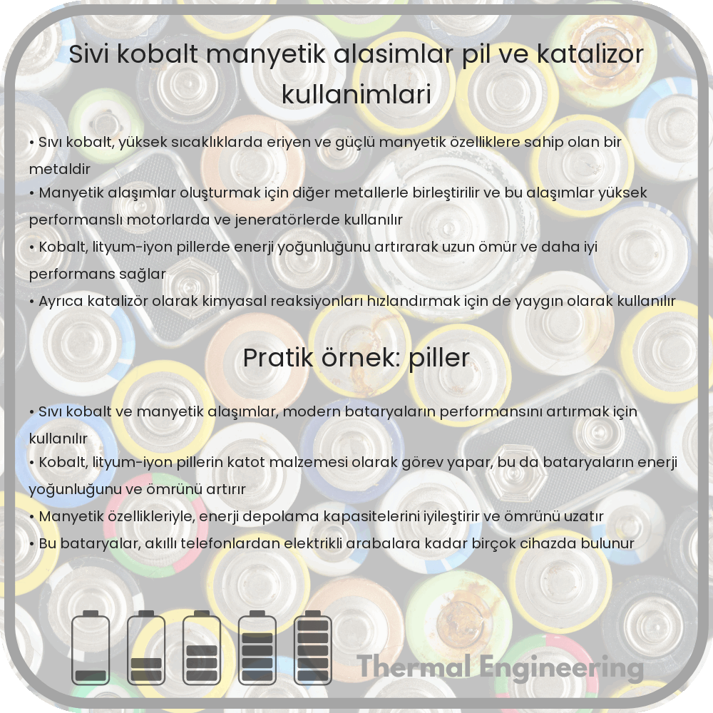 Sıvı Kobalt | Manyetik Alaşımlar, Pil ve Katalizör Kullanımları