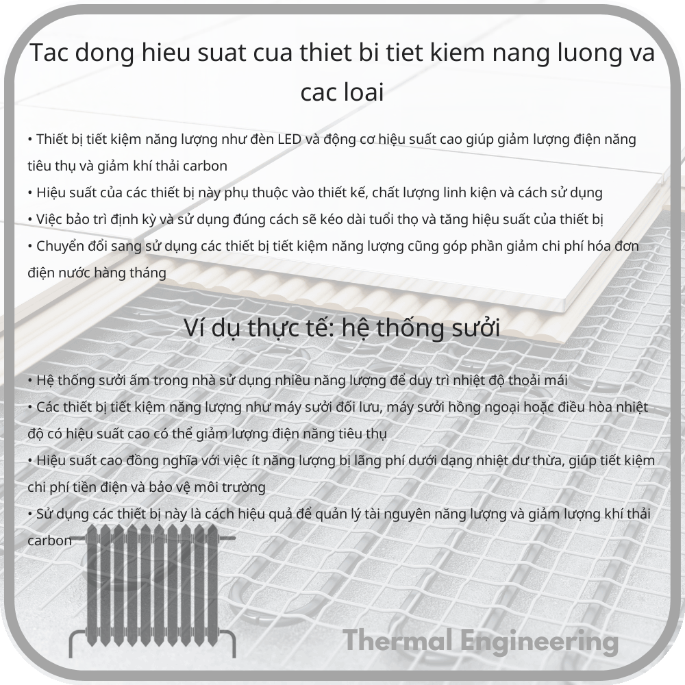 Tác động Hiệu suất của Thiết bị Tiết kiệm Năng lượng và Các loại
