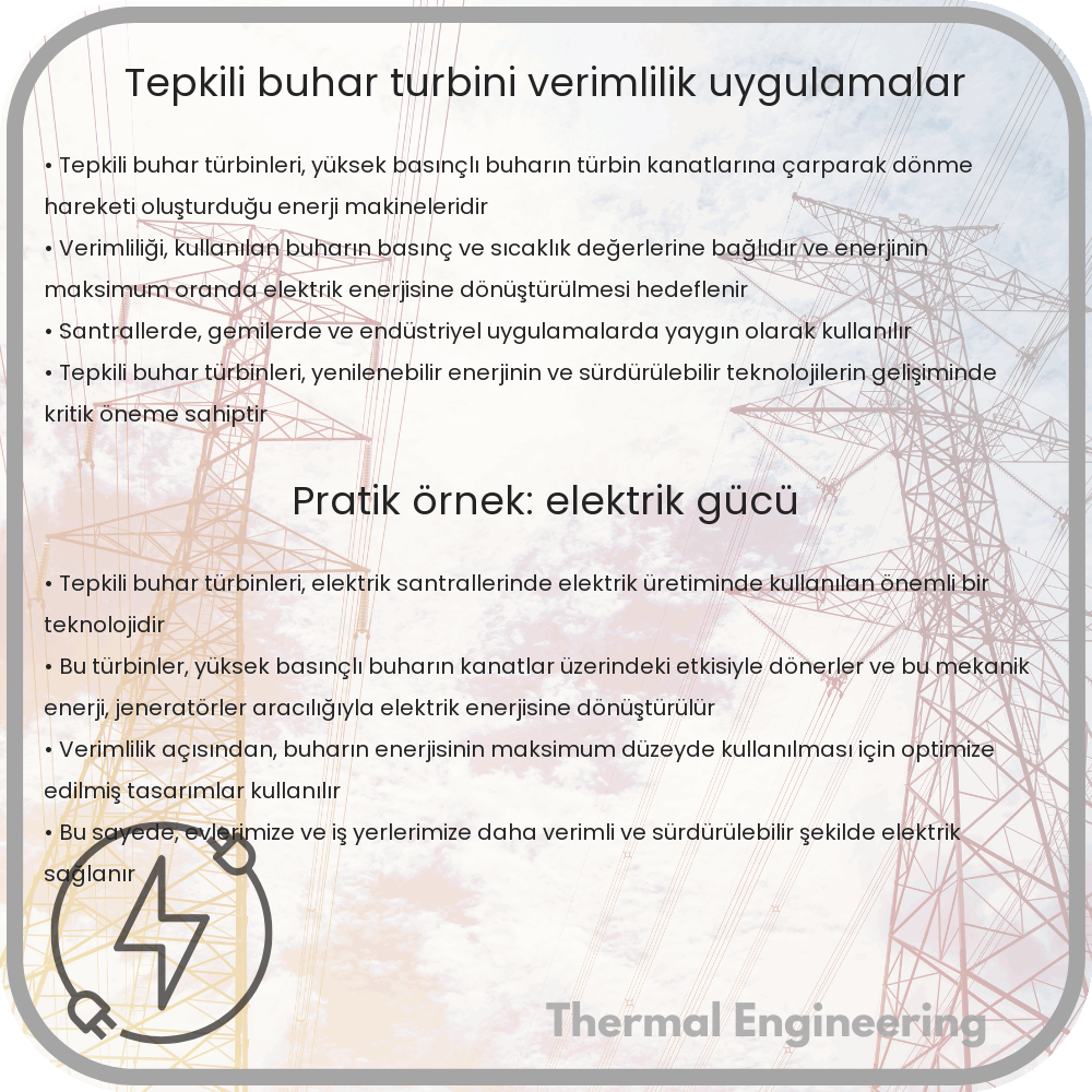 Tepkili Buhar Türbini | Verimlilik, Uygulamalar