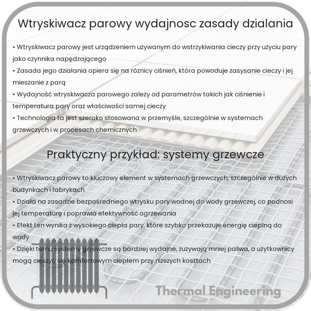 Wtryskiwacz Parowy | Wydajność, Zasady Działania