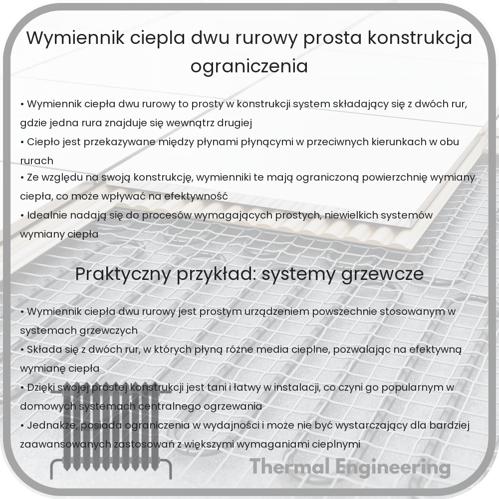Wymiennik ciepła dwu rurowy | Prosta konstrukcja, ograniczenia