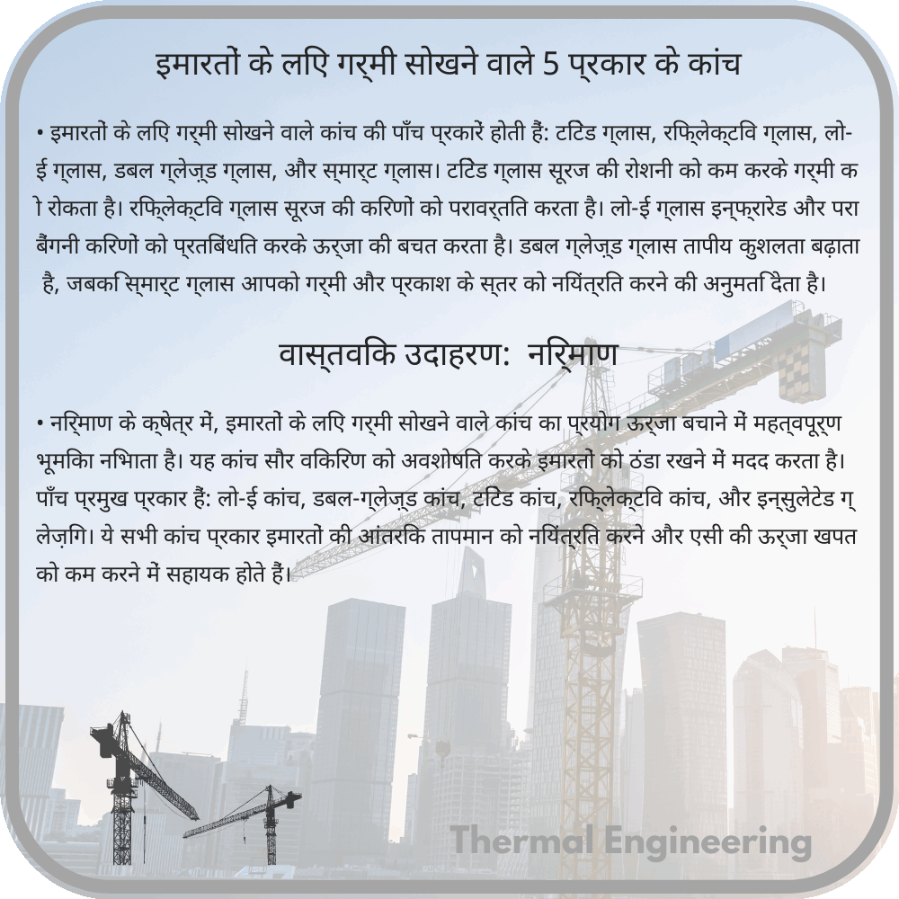 इमारतों के लिए गर्मी सोखने वाले 5 प्रकार के कांच