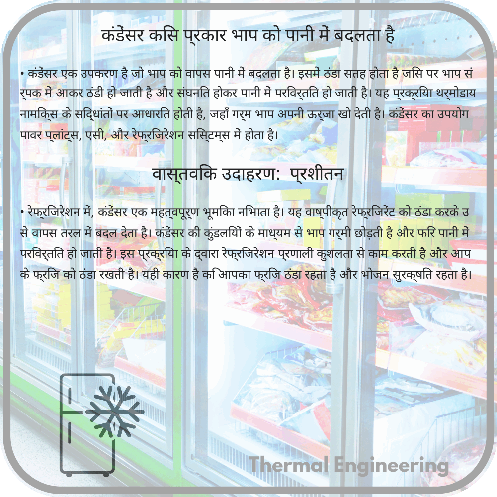 कंडेंसर किस प्रकार भाप को पानी में बदलता है