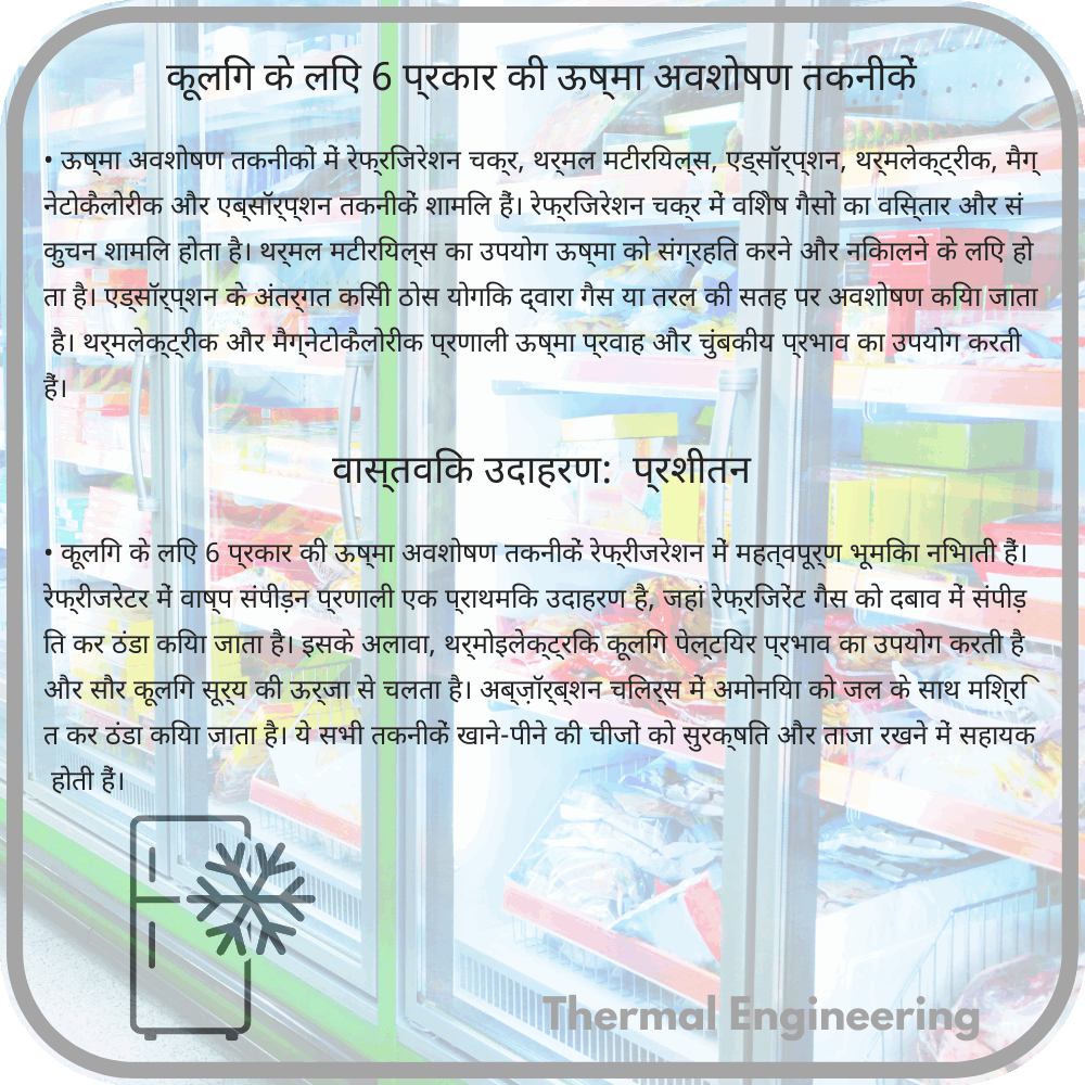 कूलिंग के लिए 6 प्रकार की ऊष्मा अवशोषण तकनीकें