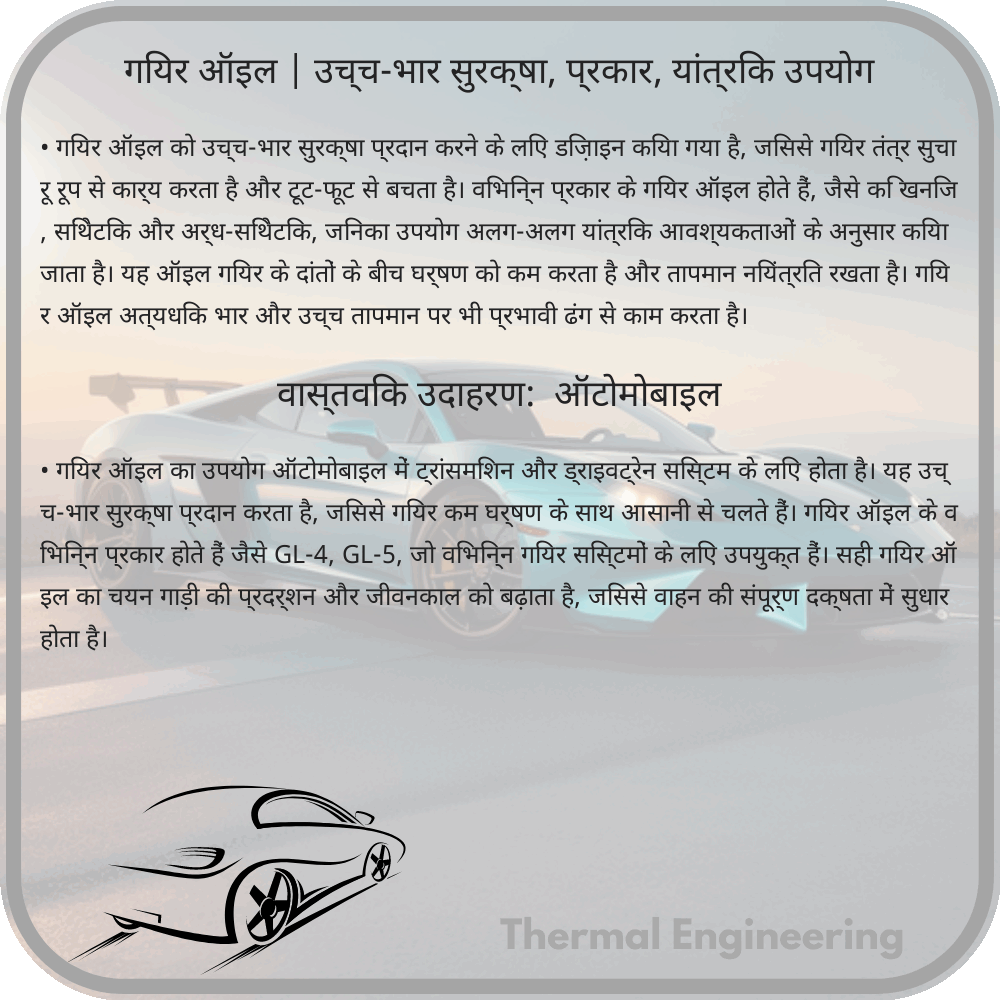 गियर ऑइल | उच्च-भार सुरक्षा, प्रकार, यांत्रिक उपयोग
