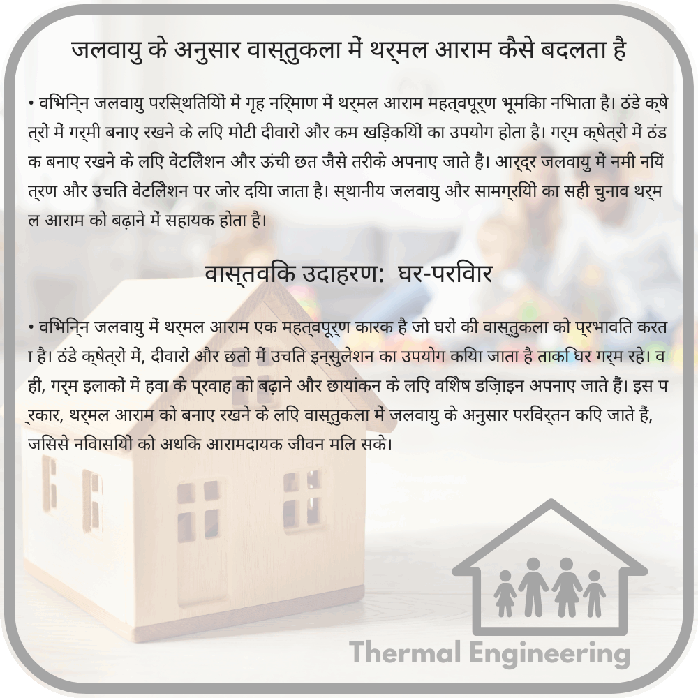 जलवायु के अनुसार वास्तुकला में थर्मल आराम कैसे बदलता है