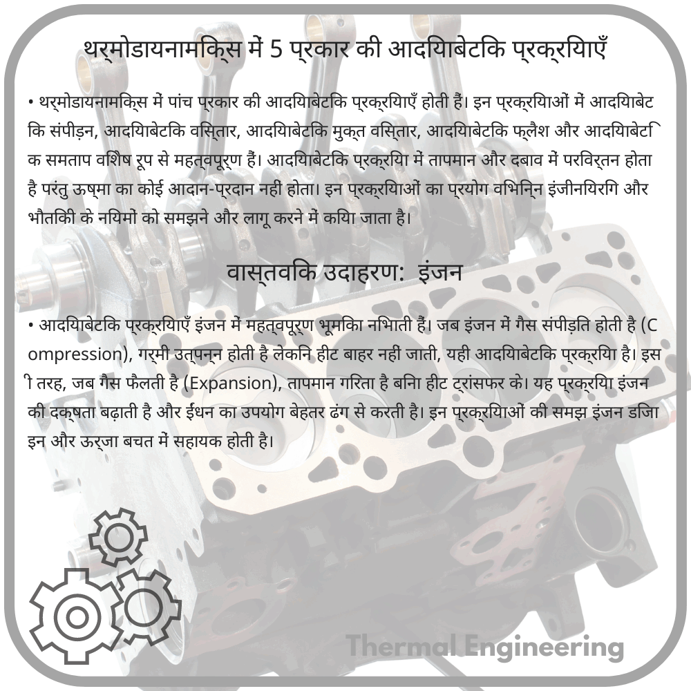 थर्मोडायनामिक्स में 5 प्रकार की आदियाबेटिक प्रक्रियाएँ