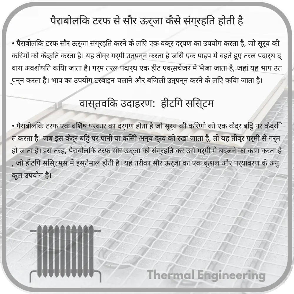 पैराबोलिक टरफ से सौर ऊर्जा कैसे संग्रहित होती है
