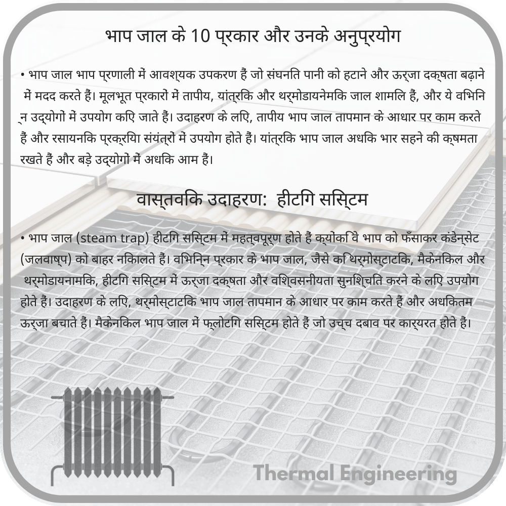 भाप जाल के 10 प्रकार और उनके अनुप्रयोग