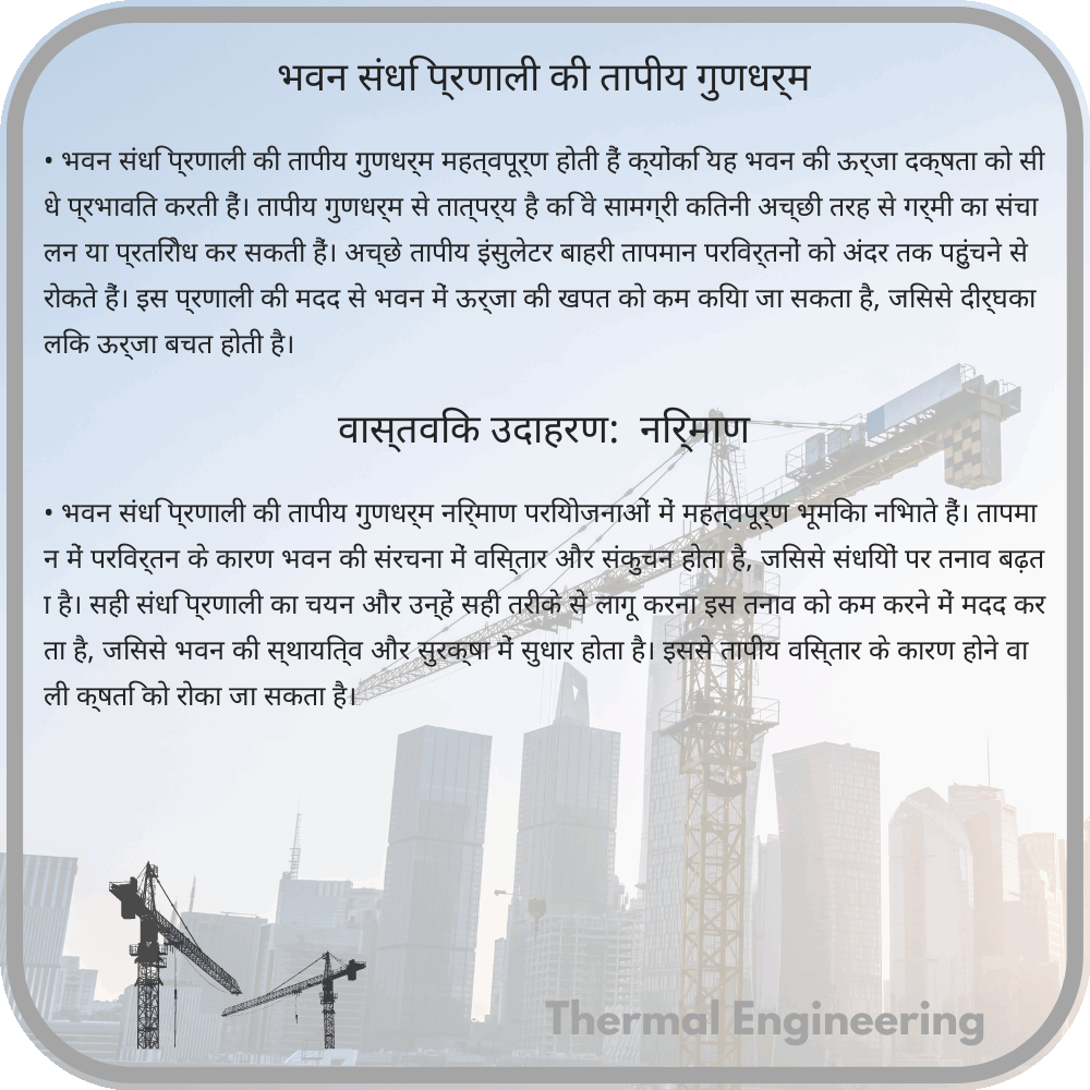 भवन संधि प्रणाली की तापीय गुणधर्म