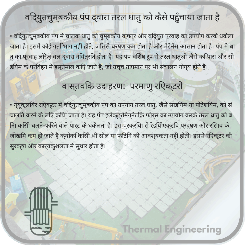 विद्युतचुम्बकीय पंप द्वारा तरल धातु को कैसे पहुँचाया जाता है