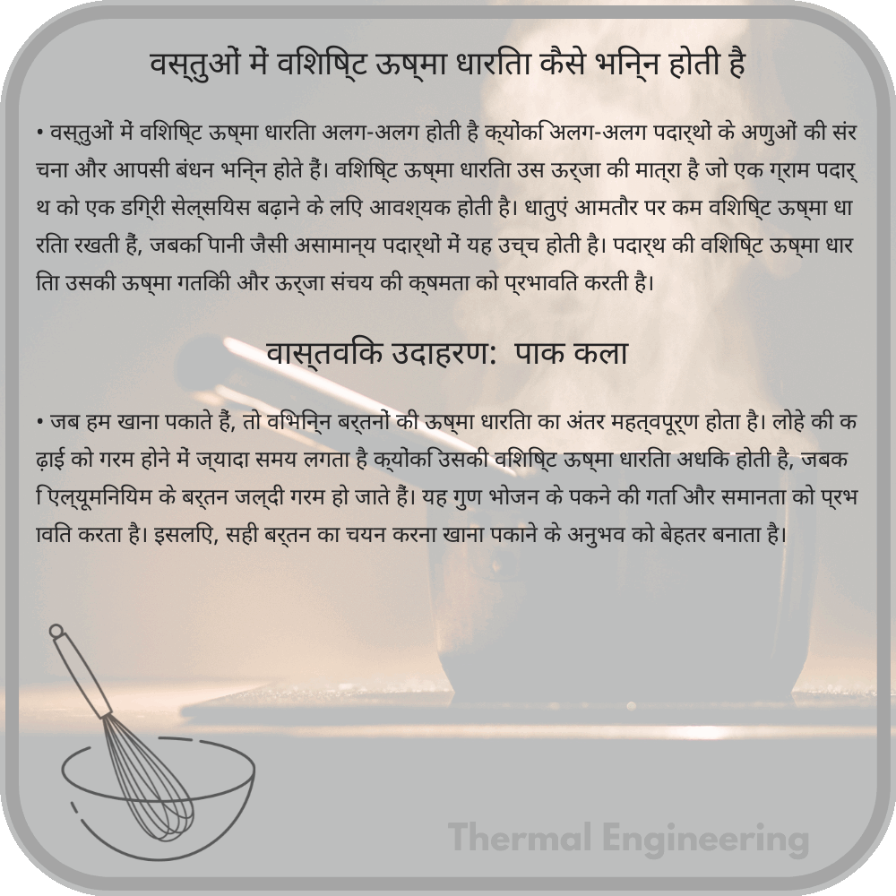 वस्तुओं में विशिष्ट ऊष्मा धारिता कैसे भिन्न होती है