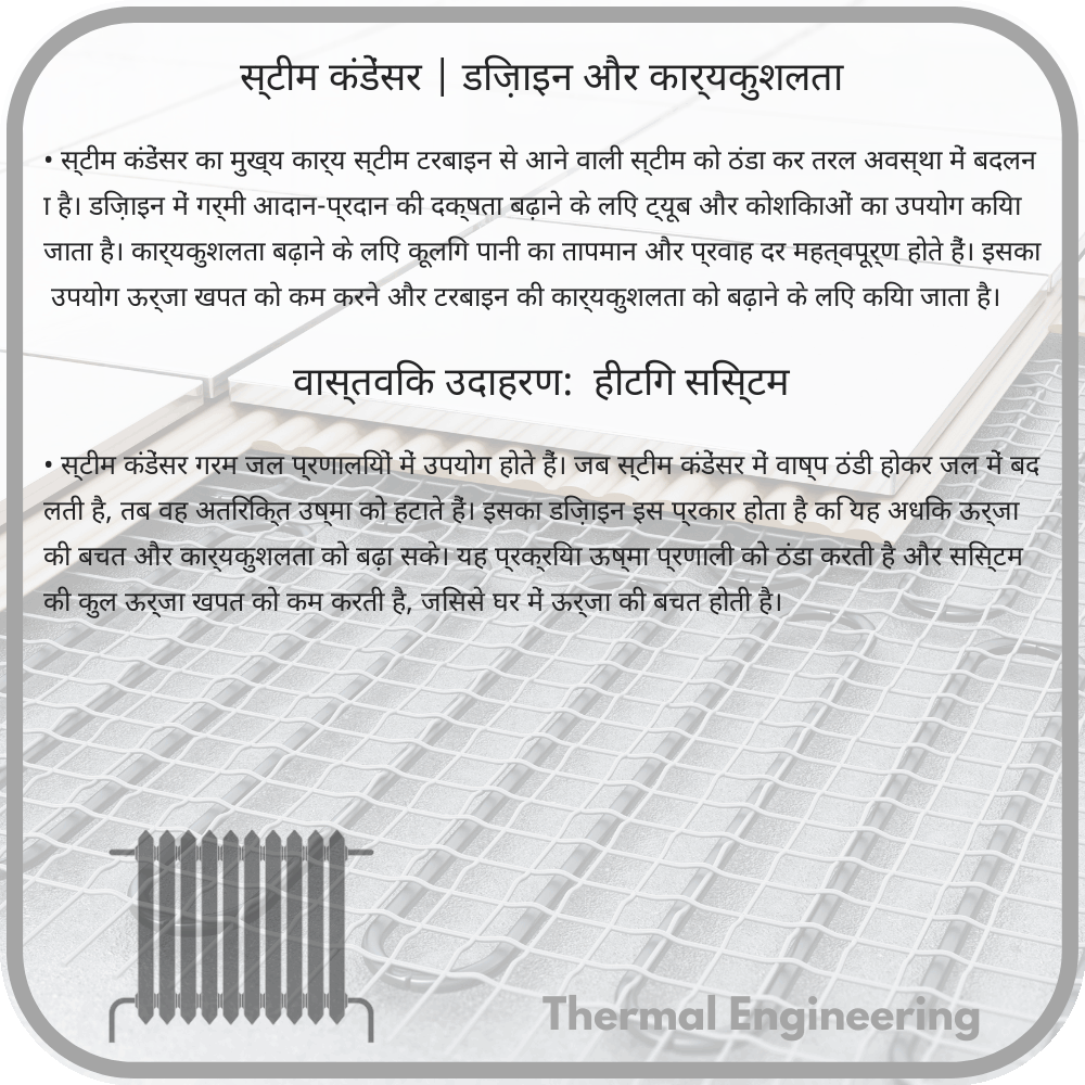 स्टीम कंडेंसर | डिज़ाइन और कार्यकुशलता