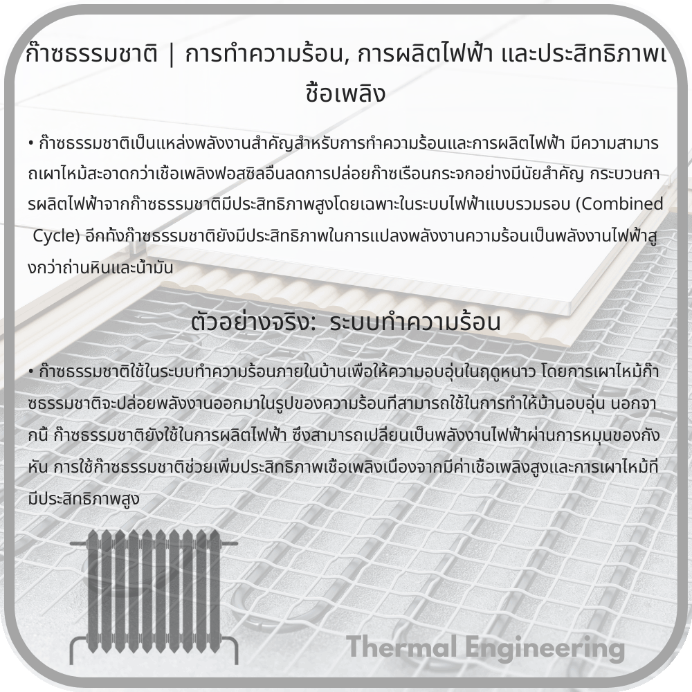 ก๊าซธรรมชาติ | การทำความร้อน, การผลิตไฟฟ้า และประสิทธิภาพเชื้อเพลิง