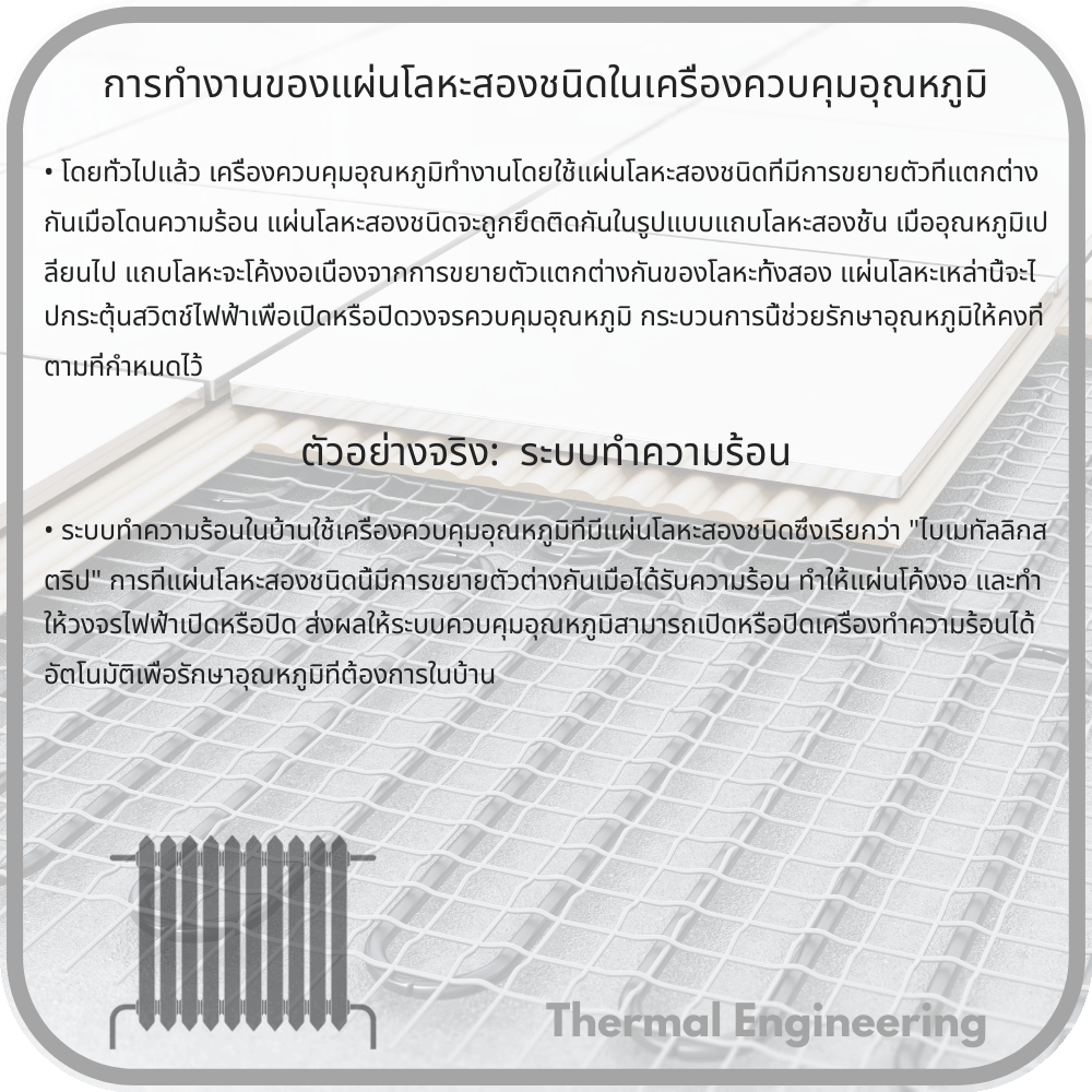 การทำงานของแผ่นโลหะสองชนิดในเครื่องควบคุมอุณหภูมิ